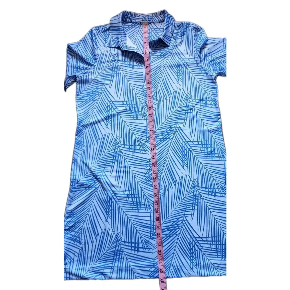 Vineyard Vines Polo Dress Womens L Blue Palm Print 3/4 Sleeve Stretch Shift - Picture 10 of 10